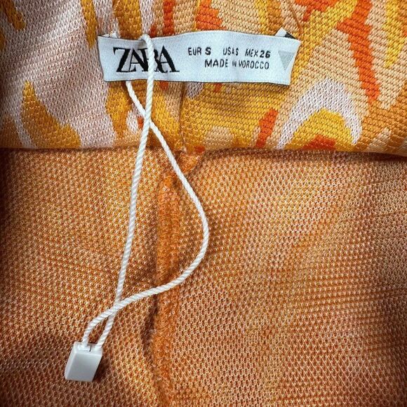 Zara Orange Swirl Retro Jacquard Knit Flare Pants Orange Womens Size S Small - Picture 7 of 9